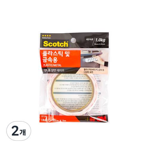 3M 스카치 플라스틱 금속용 폼 양면테이프 18mm x 3m, 2개