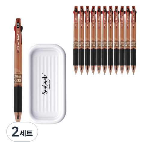 자바펜 제트3볼 펜 0.38mm 12p + 펜트레이 세트, 브라운(볼펜), 랜덤발송(펜트레이), 2세트