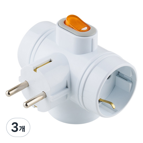 보에담 스위치 T자형 멀티탭 3구, 화이트, 3개, 8.7cm