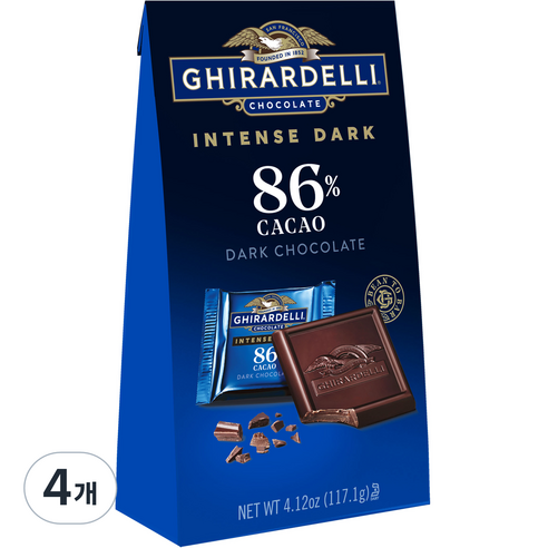 기라델리 인텐스 다크 86% 카카오 초콜릿 스퀘어백, 117.1g, 4개