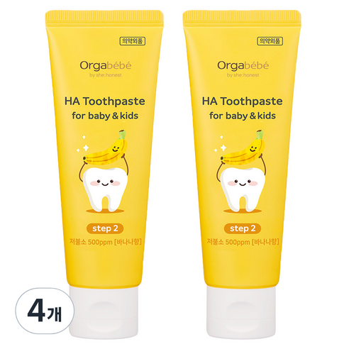 오가베베 유아용 HA 저불소 500ppm 치약 바나나맛, 60g, 4개
