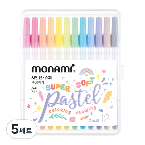 모나미 슈퍼사인펜 파스텔 12색 세트, 혼합색상, 5세트