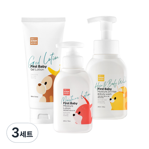 케이맘 베이비 처음 헤어 앤 바디워시 290ml + 보습 로션 225ml + 젤로션 160ml 여름 수분 세트, 3세트