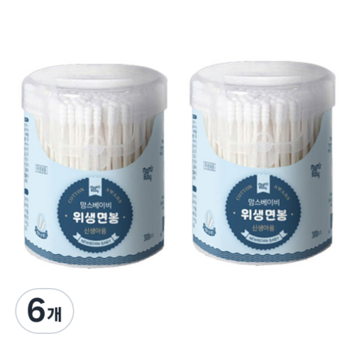 맘스베이비 신생아용 면봉, 300개입, 6개