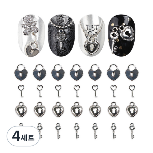젤로젤로 네일파츠 4종 x 7p 세트, 4세트, JCP-04 하트자물쇠 실버