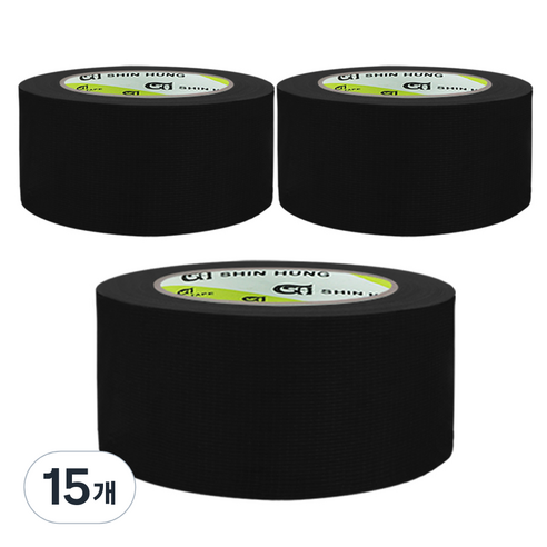 신흥테이프 면테이프 대용량 48mm x 25m 검정, 15개