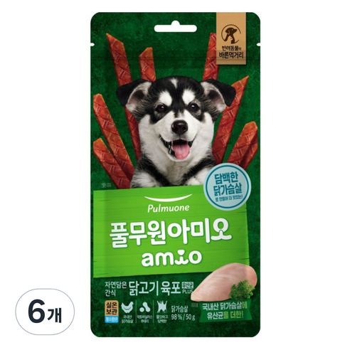 풀무원아미오 강아지 자연담은 간식 육포 유산균 PLUS, 닭가슴살, 50g, 6개