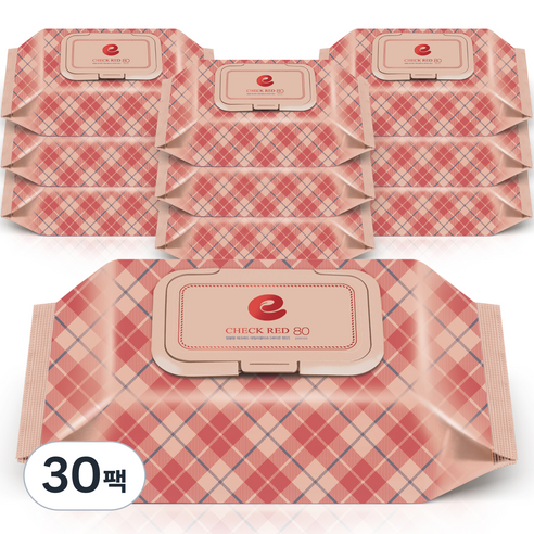 앙블랑 체크 레드 아기물티슈 캡형 60gsm, 80개입, 30개
