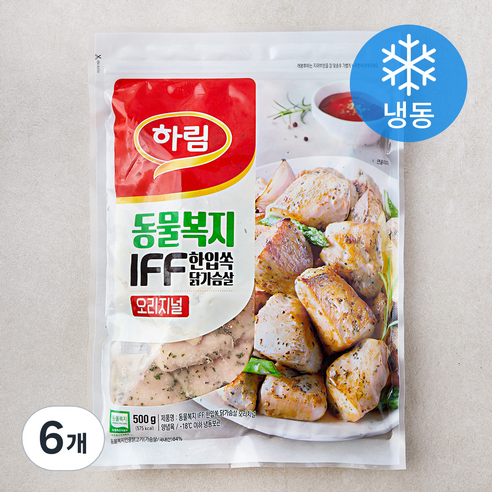 하림 동물복지 인증 IFF 한입쏙 닭가슴살 오리지널 (냉동), 500g, 6개