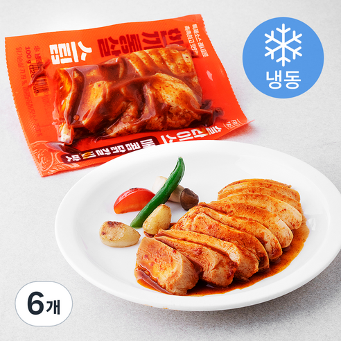 한끼통살 스팀 슬라이스 매콤닭갈비맛 닭가슴살 (냉동), 100g, 6개