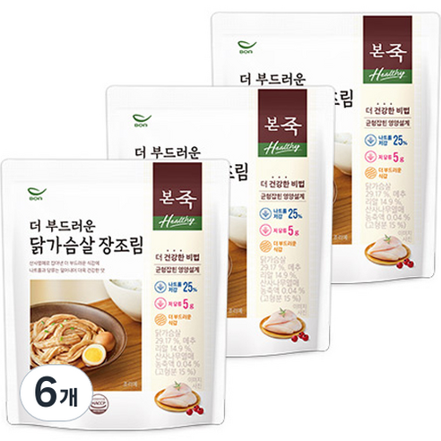 본죽 Healthy 더 부드러운 닭가슴살 장조림, 6개, 130g