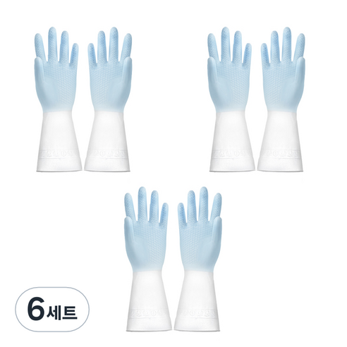 리즈제이니 라텍스 고무장갑 M, 16 모란디 투 컬러 블루, 중(M), 6세트