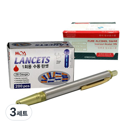 동화 채혈기+채혈침 28G 200p + 알콜솜 100p 세트 채혈기/채혈침, 3세트