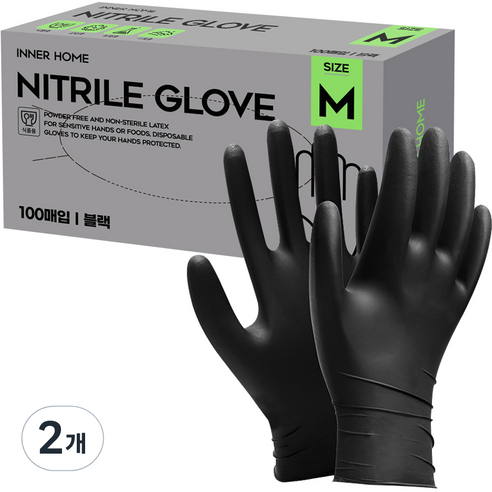 이너홈 니트릴장갑 M 블랙, 중(M), 2개