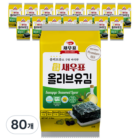새우표 완도 올리브유 도시락김, 5g, 80개