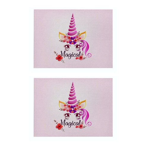 라벤더 유니콘 일러스트 플레이스 매트 2p, 31, 32 x 21 cm
