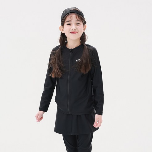 BAYJ 여아용 베이직 래쉬가드 집업 + 치마 레깅스 세트