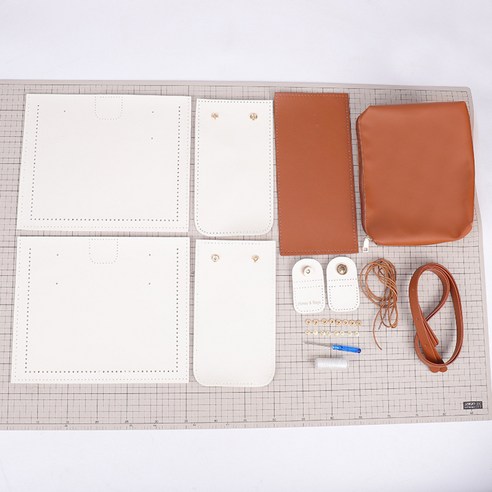 바이비드 Rogar 핸드메이드 DIY 배색 숄더백 만들기 키트, 1세트, 화이트브라운