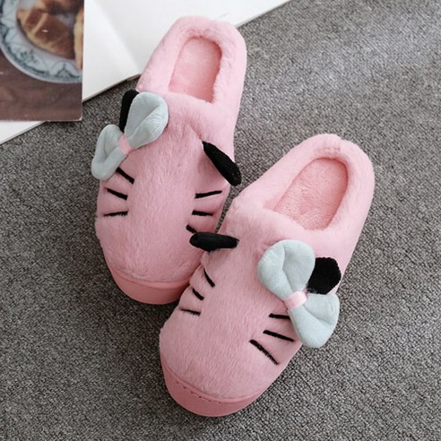 여성용 키높이 고양이 털 슬리퍼