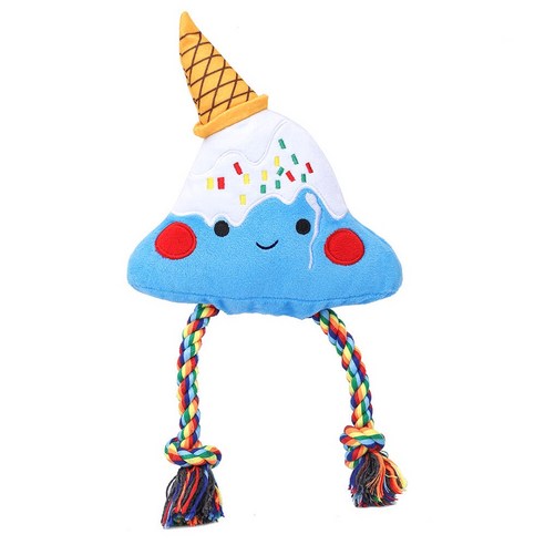 허그스마트 강아지 아이스크림 터그놀이 삑삑 장난감, 1개, 화이트 + 블루