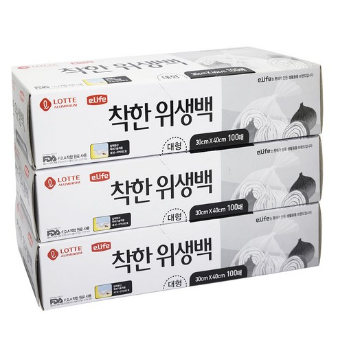 롯데이라이프 착한 위생백, 대(L), 100개입, 3개