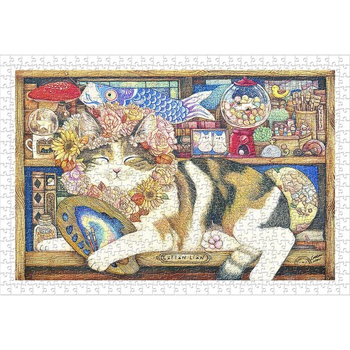 핀투 꽃화관을 쓴 아티스트 냥이 플라스틱 미니퍼즐 PO600-H2212, 혼합색상, 600PIECES