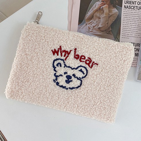 Why Bear 뽀글 사각 자수 파우치