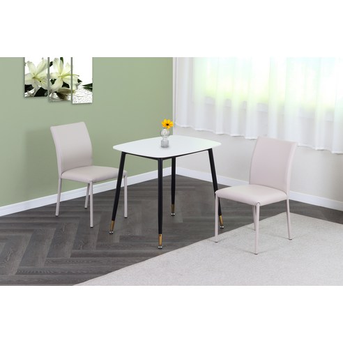 도리퍼니처 이플 세라믹 식탁 의자 세트 2인용 방문설치, 블랙(식탁), 그레이(의자)