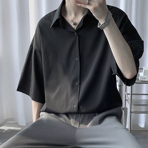 남성용 블랙101 바첼 컬러 반팔 셔츠 B234MF00093