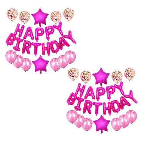 마켓감성 스타 생일파티 레터링 풍선 세트, 타입6 핫핑크, 2세트