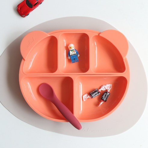 에이드엘 롤리 실리콘 유아식판세트, 살몬, 식판 + 세칸 나눔 접시