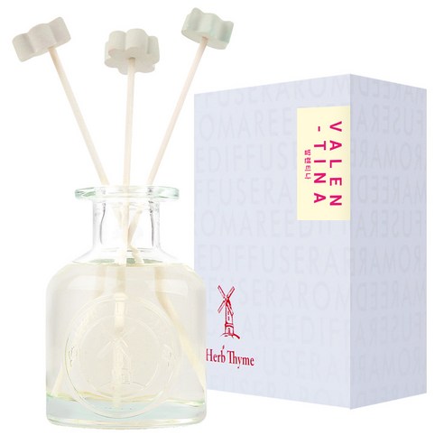 허브타임 NEW 실내용 디퓨저 130ml + 플라워 석고 랜덤발송 4p + 섬유스틱 5p 선물세트, 발렌티나, 1세트