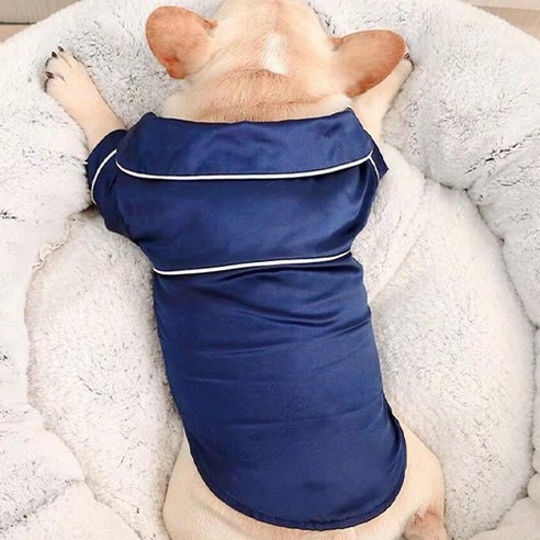 강아지 프렌치 프리미엄 시크릿 파자마 티셔츠, 네이비
