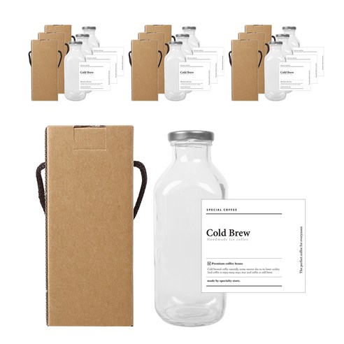 사각밀크티 유리병 500ml + 실버캡 + 스티커 N7 + 박스 패키지, 10세트