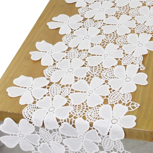 해피툴 플라잉 플라워 레이스 러너 매트, 화이트, 70 x 25 cm