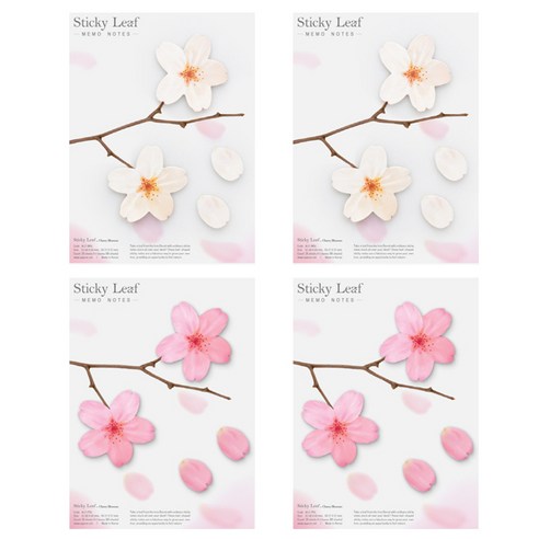 어프리 스티키리프 벚꽃 베이직 점착메모지 2종 세트 L, 화이트, 핑크, 2세트