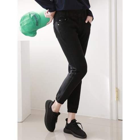 女裝鑲邊慢跑牛仔褲 女士季節性慢跑褲 牛仔慢跑褲 日常慢跑褲 鑲邊牛仔慢跑褲 基本款慢跑褲