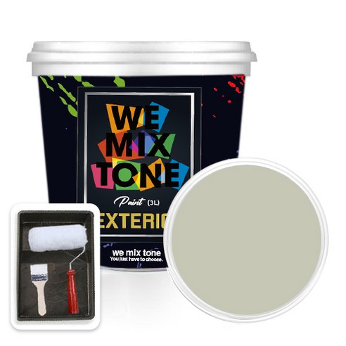 WEMIXTONE 외부용 EXTERIOR 페인트 3L + 붓 + 로울러 + 트레이 세트, WMT0327P01(페인트)