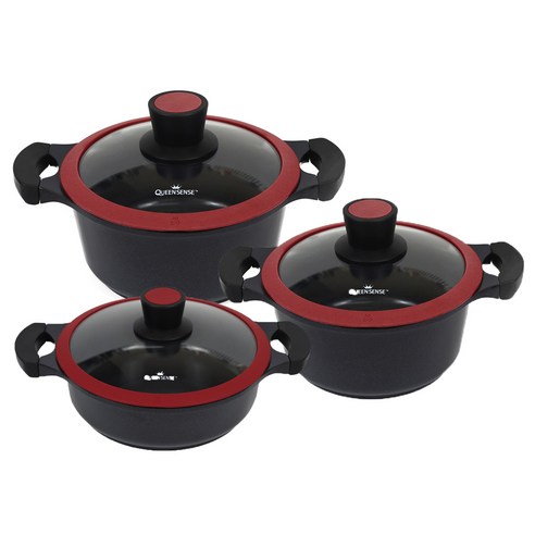 퀸센스 IH 전열원가능 프라움 3종세트, 양수 20cm + 양수 24cm + 전골 24cm, 블랙