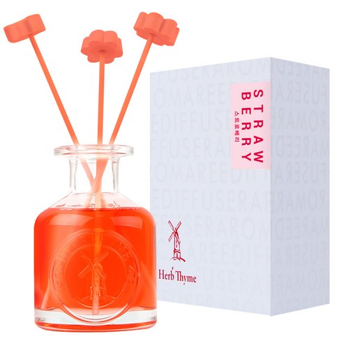 허브타임 NEW 실내용 디퓨저 130ml + 플라워 석고 랜덤발송 4p + 섬유스틱 5p 선물세트, 스트로베리, 1개