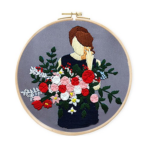 코쿼드 DIY 초보자용 십자수 프랑스자수 패키지 세트 20cm, 1세트, 우아한여인