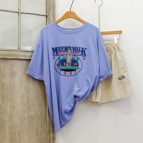 이힝 마라톤 프린팅 루즈핏 여름 반팔 롱 티셔츠