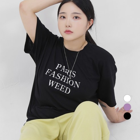 102102 여성용 빅사이즈 파리 나염 텐셀 오버핏 라운드 반팔 티셔츠