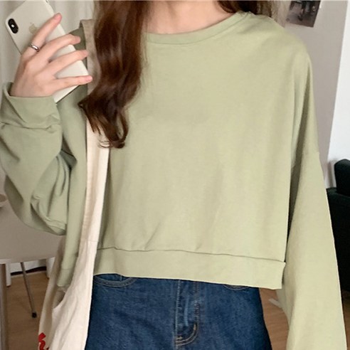 여성용 구디프 루즈핏 크롭 롱 슬리브 티셔츠 나이키크롭