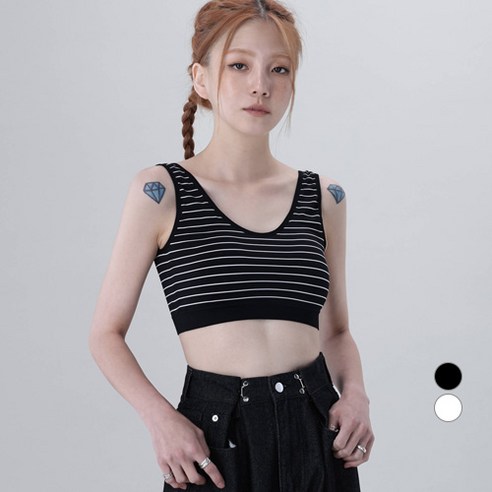 어썸어라운드 여성용 캡 내장 스트라이프 브라탑