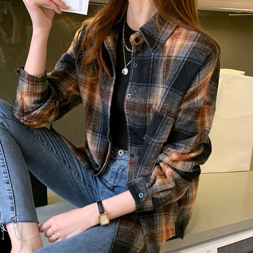루나걸 고인츠 체크 블라우스