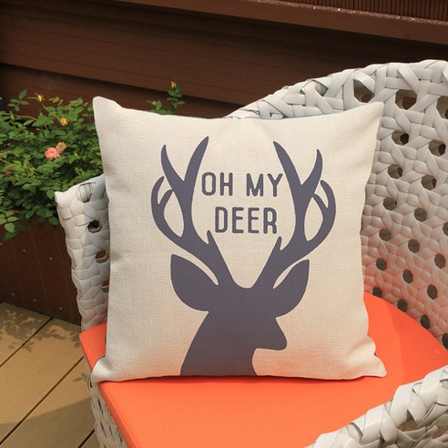 사슴그림자 린넨 코튼 쿠션커버, 아이보리 OH MY DEER