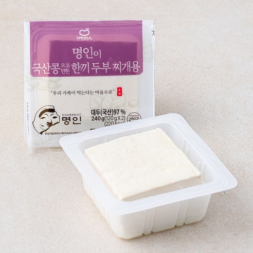 한둘 명인이 국산콩으로 만든 한끼 두부 찌개용, 120g, 2개