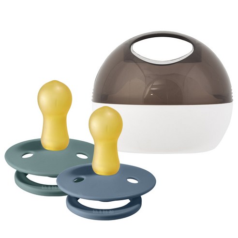 BIBS 컬러 고무 쪽쪽이 2종 + 아우터 케이스 세트, 1단계, 페트롤, 아일랜드시