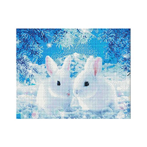 코쿼드 DIY 액자형 보석십자수 세트 40 x 50 cm, 눈위의 토끼(DP446), 1세트